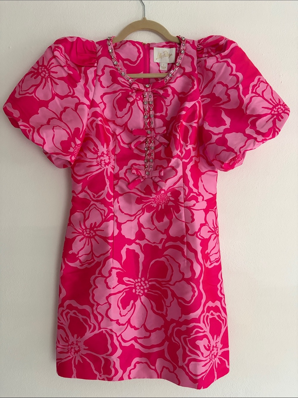Lilly Pulitzer Pink Floral Shift Dress with Beaded Neckline